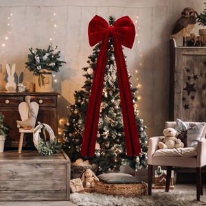 Nœud de Noël géant en velours rouge pour sapin et décorations de vitrines