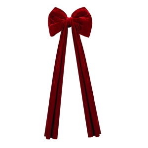 Grande décoration de nœud en velours rouge avec de longs rubans pour décor de Noël