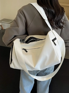 White large capacity sports travel bag with letter printed strap in Japanese casual style