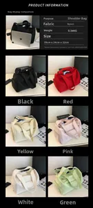 Detail specifications of nylon sports gym bag with dimensions and 6 color options