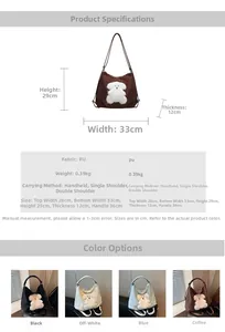 Detailed size chart for the cute puppy tote bag with dimensions and material specifications