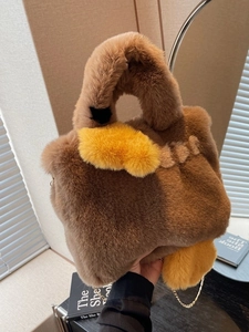 Sac à main mignon en peluche de canard pour femmes en fausse fourrure douce avec chaîne en métal pour l'hiver