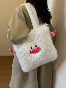 Sac fourre-tout en peluche monstre blanc en fausse fourrure avec broderie pour femme