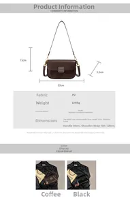 Detailed size guide and specifications for the PU leather crossbody flap square handbag