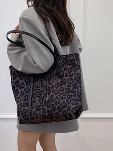 Leopard Print Large Capacity Tote Bag For Women Fashion Canvas PU Leather Shoulder Bag Casual Commuting Handbag Work Daily
