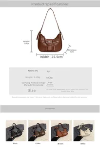 Detailed dimensions and color options for the retro PU leather baguette shoulder bag