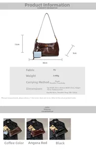 Detailed size chart and dimensions for the vintage PU leather shoulder bag with mini pouch