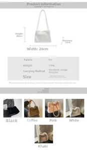 Detailed size specifications and color options for the fluffy faux fur shoulder bag