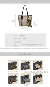 Detailed size guide and multi-color options for large PU tote bag with frog charm