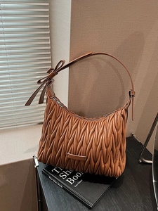 Women Ruched Underarm Shoulder Bag PU Leather Pleated Hobo Bag With Bow Detail Elegant Unique Design Crossbody Bag For Daily Use
