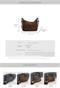 Detailed size chart for leopard print shoulder bags in large and small dimensions
