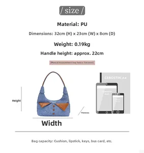 Dimensions du sac à main en jean bleu avec garniture en PU et spécifications
