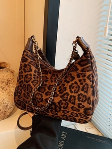 Damen Leopardenmuster Hobo Tasche Vintage Kette Schulter Achseltasche Wildlederimitat Umhängetasche Vielseitige Mode Handtasche