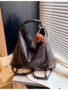 Grande borsa tote retrò marrone scuro in ecopelle con spallacci regolabili da donna