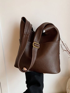 Retro PU Leather Shoulder Bag For Women Large Capacity Minimalist Hobo Bucket Bag For Daily Commute Work Fashion Purse
