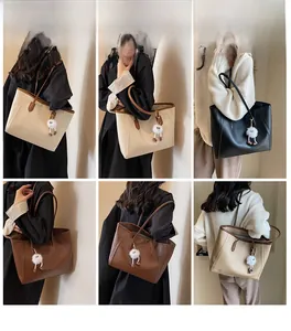 Collage of chic tote bags in four neutral colors showing different shoulder styles