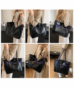Close-up detail of high-quality large capacity tote bag with decorative buckle