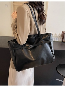 Women Large Capacity PU Leather Tote Bag Fashion Lazy Style Shoulder Bag With Belt Buckle Commuter Casual Handbag For Daily Travel