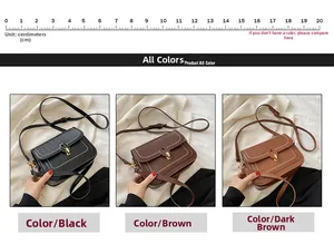 Comparaison de taille du sac bandoulière avec échelle 20cm et trois options de couleurs