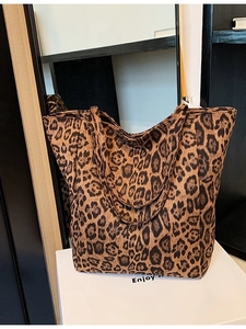 Grand sac cabas à imprimé léopard en toile pour un usage quotidien décontracté