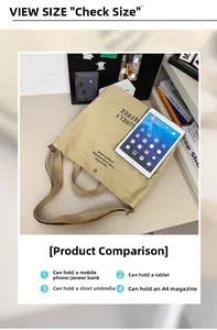 Khaki canvas tote bag capacity view showing space for tablet, umbrella and A4 magazine