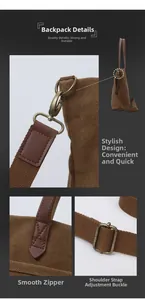 Detalle de cremallera suave, hebilla ajustable y ganchos de bronce en el bolso de lona retro