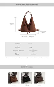 Size chart showing dimensions 31x29x10cm for the suede multi-way tote bag