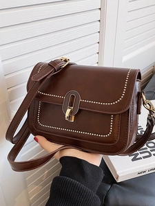 Petit Sac Bandoulière Carré Vintage En Cuir PU Pour Femmes Mode Urbaine Surpiqûres Sac À Épaule Avec Boucle Métal