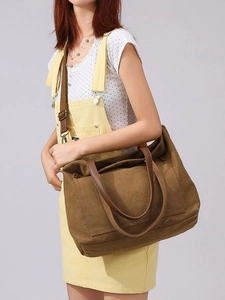 Large Capacity Canvas Tote Bag Women Casual Crossbody Handbag With Synthetic Leather Handles Adjustable Shoulder Strap For Travel