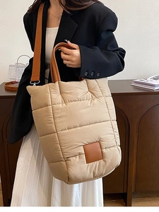 Women Large Capacity Quilted Puffer Tote Bag Casual Solid Color Padded Shoulder Bag Fashion Crossbody Handbag For Travel Daily