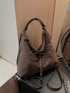 Retro Frosted Faux Suede Multi Functional Backpack For Women Large Capacity Tote Shoulder Bag With Bow Decoration Commuting Travel