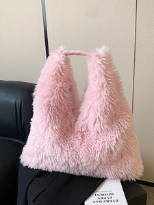Women's Large Capacity Plush Shoulder Bag Faux Fur Fluffy Tote Bag Soft Winter Commuter Handbag Hobo Underarm Bag