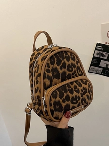 Women Fashion Leopard Print Mini Backpack Plush Synthetic Leather Small Bookbag For Casual Travel Shoulder Bag