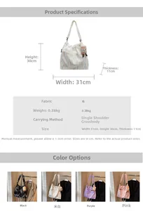 Detail view of large canvas bucket bag specifications and four color options available