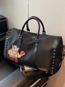 Large Capacity Travel Bag Fashion Rivet Duffel Bag Cartoon Bear Embroidery Weekend Bag For Women Men Fitness Gym Bag