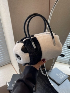 Cute Plush Panda Capybara Animal Barrel Bag Faux Fur Crossbody Bag With Metal Chain And PU Handle Casual Shoulder Bag