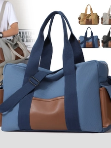 Large Capacity Canvas Travel Bag With Leather Stitching Multi Pocket Duffel Bag For Weekend Gym Short Trip Men Women