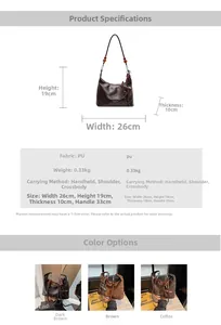Detailed dimensions and specifications for the retro PU leather beaded shoulder bag