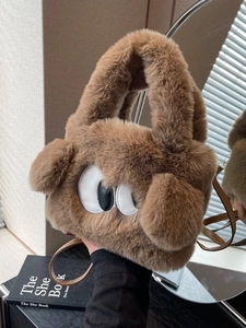 Damen Süße Plüsch Kunstpelz Cartoon Große Augen Umhängetasche Lässige Herbst Winter Crossbody Tasche Handtasche Für Mode