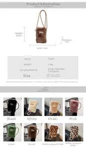 Guide des tailles détaillé pour sac téléphone en fausse fourrure léopard, 14x21x5cm