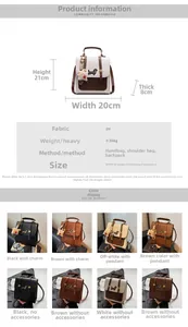 Size chart showing 20x21x8cm dimensions for the multi-functional mini PU backpack
