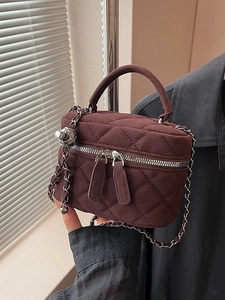 Women Vintage Quilted Diamond PU Suede Crossbody Bag Small Chain Bucket Bag Elegant Vanity Case Handbag With Metal Ball
