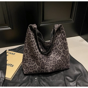 Fashionable leopard print faux suede hobo bag for women in a large tote shoulder style