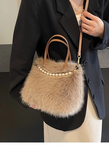 Sac à Main en Peluche Fausse Fourrure pour Femme Avec Chaîne en Künstliche Perles Petit Sac Seau Bandoulière pour Mode Automne Hiver