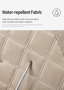 Close-up of beige quilted oxford fabric with water-resistant and scratch-proof properties