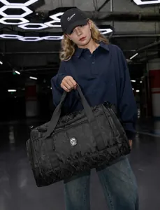 Sac de voyage camouflage noir grande capacité avec bandoulière réglable en nylon