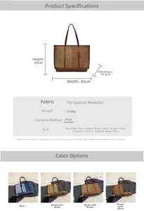 Detailed size specifications for large contrast tote bag with measurements and color options