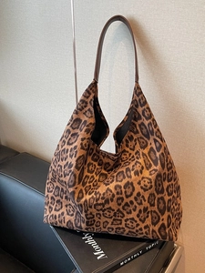 Sac Fourre-tout Imprimé Léopard pour Femmes Grande Capacité Suédine Sac à Bandoulière Vintage Décontracté Navette Hobo