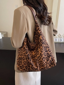 Sac hobo vintage imprimé léopard pour femme avec grande capacité et bandoulière en cuir