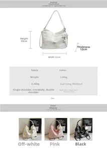 Detail view of tote bag dimensions 35x30x12cm with abstract patterns and cloud charm